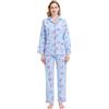 GLOBAL Pigiama da Donna Flanella di Cotone con Bottoni Frontali, Pantaloni con Coulisse Blu XL