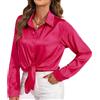 HANERDUN Camicia Donna Manica Lunga Satin Taglio Regular Facile da Stirare con Bottoniera Elegante Top Unicolore per Lavoro e Tempo Libero