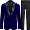 Allthemen Abito da Uomo 2 Pezzi Completo da Sposa Slim Fit in Velluto Casual Blazer da Smoking Pantaloni Blu M