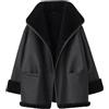 MERCH ATTIRE Giacca da donna oversize in pelle nera di alta qualità con lussuosa fodera in pelliccia sintetica di montone, Nero - Vera Pelle, 3XL