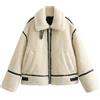 Generic Giacche in pelliccia sintetica da donna, invernali, alla moda, oversize, in pelle Sherpa, patchwork, con risvolto e cerniera.