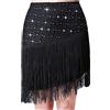 DAIHAN Donna Gonna Mini Paillettes Glitter Spettacolo di Danza del Festival Tango Corto Elastica Gonna da Tennis Skater Midi Asimmetrico Nappa con Frange Nero XL