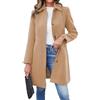 Generic Cappotto invernale lungo monopetto da donna con tasche trench lungo risvolto a tacca cappotto caldo misto lana, Cachi, Medium