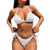 JFAN Costume da Bagno Donna Due Pezzi Sexy Halter Triangolo Bikini Donna Mare Curvy Brasiliana Imbottito Bikini Top e Vita Bassa Costume Perizoma Tie Laterale,Bianco,M