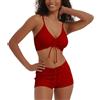 meioro Costume da Bagno Solido per Le Donne Bikini Corto con Cravatta Anteriore Bikinis in Due Pezzi Abiti da Spiaggia Atletici Swimwear a Vita Alta