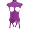 YEAHDOR Body in Pelle Donna Tuta Erotico con Cerniera Lingerie Latex Donna Hot per Sesso Wetlook Catsuit Monokini 3PCS Bodydoll + Maniche + Copricapo Viola C L