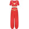 Freebily Vestito da Danza del Ventre Donna Abito da Ballo Indiano Arabo Danzatrice del Ventre Crop Top da Balletto + Pantaloni Costumi Feste e Tema Carnevale Halloween Rosso S