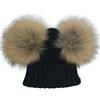 Brillabenny Cappello Pelliccia Vera Doppio PON PON Ragazza Donna Uomo Cappellino Cuffia Berretto Hat cap Misto Lana