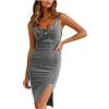 SDGR Vestito in Jeans da donna sexy con fessura senza maniche estate con scollo a U e scollo a U in denim Midi abito a tracolla regolabile casual chic abito da sera per feste