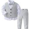 YiZYiF Completini e Coordinati Bambino Set di Vestito per Cerimonia Battesimo Matrimonio Compleanno Gentile Uomo Tuta Elegante in 4PCs Camicia+Papillon+Pantaloni+Gilet Grigio 12-18 Mesi