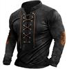 RUMAOZIA Camicia in lino da uomo con scollo a V, medievale, in cotone, stile retrò, a maniche corte, per il rinascimento, pirata, vichingo, estate, vintage, da uomo, elegante, con lacci, Z03 nero., XL