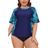 SHEKINI Camicia da Bagno Rash Guard da Donna a Maniche Corte Camicia da Surf Top Costume da Bagno Taglie Grandi