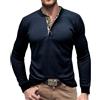 HZQIFEI Maglietta da Uomo Henley Manica Lunghe Casuale Henley Shirt Leggero Uomo T Shirt Manica Lunga Vintage CS02 (Blu Reale, M)