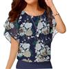 Neineiwu Camicia da donna elegante Batwing Camicetta a maniche corte tunica floreale collo rotondo camicetta, S