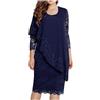 HAOLEI Vestito Chiffon Elegante a Manica 3/4 Trasparente Casual in Girocollo Vintage Elegante Tinta Unita Vestito Boho Abiti al Ginocchio Larghe Abito da Spiaggia Vestito Donna Primaverile Vestito da Casa