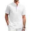 Enlision Camicia Lino Uomo Bianco Maniche Corte Camicie in Lino Cotone Collo Coreana Estive Spiaggia da Uomo Elegante Casual Maglietta con Bottoni 3XL