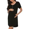 Uniexcosm Camicie Notte Donna, Camicia da Notte Parto Ospedale Camicia da Notte Allattamento con Bottoni Scollo a V Camicia Premaman Manica Corta Raglan Adatto Casa Nero M