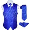 Enlision Gilet Uomo Blu Reale Elegante Nozze Paisley Panciotto Jacquard Gilet da Abito Cravatta e Fazzoletto Set per Festa Sposa XL