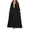 Generisch Abaya Donna Grandi Taglie Forti Stampa Manica Lunga Cappuccio Ricamo Lungo Coperta Maxi Vestito per Donne Musulmane Caftano Arabo, 03#_nero, L