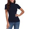 Totatuit Maglia Collo Alto Manica Corta Donna Elegante T-Shirt Cotone Basic Magliette Primavera Sottogiacca Pullover di Slim Fit Blu Navy XXL
