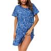 MIA LUCCE Camicia da notte da donna, a maniche corte, in cotone, da notte, da notte, da notte, con stampa e scollo rotondo, Stella blu, XL