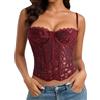 LEACOOLKEY Corsetto per Donna Top Bustier Sexy in Pizzo e Mesh Che Escono Top Corto con Spalline per Uscite Serate Appuntamenti e Feste,M,Bordeaux