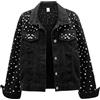 Generic Giacca di jeans da donna con perle, corta, con strass ricamati, perline, cappotto casual, primavera-autunno