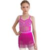 YEAHDOR Abito da Ballo Latino Americano Bambina con Nappa Paillettes Body Danza Classica Moterna Leotards da Balletto Senza Manica Costume Samba Rumba Salsa Rosa Scuro 15-16 Anni