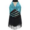 CHICTRY Body Ginnastica con Nappe Frange Bambina Paillettes Abito da Ballo Latino Americano Leotard Danza Classica Vestito da Jazz Rumba Salsa Performance Azzurro C 7-8 Anni