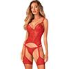 Selente Love & Fun Birichino completo intimo a 3 pezzi: guepiere, tanga ed esclusiva benda per occhi in raso, rosso ferretti, L-XL