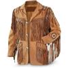MERCH ATTIRE Giacca da uomo in pelle scamosciata con frange stile cowboy marrone occidentale