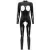 YEAHDOR Wetlook Tuta Intera per Donna Ecopelle Bodysuit Jumpsuit Babydoll Lingerie Hot Biancheria Intima di Cuoio Completo Catsuit per Discoteca Party Clubwear A Nero L