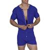 Muscle Alive Uomo Tuta Intera da Maniche Corte Uomo in Tutina Henley in Cotone Elasticizzato Super Confortevole Blu XL