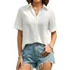 Stamain Camicia Bianca Donna Manica Corta Camicette Estive Donna Scollo a V Camicetta Bottoni Larghi Casual Elegante Blusa Tinta Unita per Beach 2XL