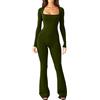 Fulidngzg Tuta Intera Donna Sportiva Modellante Stringivita Push Up con Scollo Quadrato Maniche Lunghe e Pantaloni Zampa Jumpsuit Palestra Aderente Elegante Elasticizzato Tutina Yoga Pilates Danza Aerea