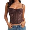 LEACOOLKEY Corsetto per Donna Top Bustier Sexy in Pizzo e Mesh Che Escono Top Corto con Spalline per Uscite Serate Appuntamenti e Feste,XXL,Marrone Scuro