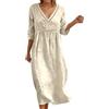 Generico abbigliamento donna estivo, Abito Estivo Donna in Lino - Veste Midi con Scollo a V e Maniche a 3/4, Dettaglio in Pizzo Traforato sulle Maniche, Vestibilità a Palloncino Morbida e Traspirante, Bianco M