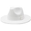 SRTUMEY Cappelli Fedora da donna e uomo, nastro a tinta unita con tesa larga, cappelli Fedora morbidi Panama per donne e uomini, cappelli jazz britannici per uomini, bianco, M