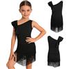 Agoky Bambini Vestito Ballo Latino Bambina Abito da Ballo Latino Americano Vestiti con Frange Costumi da Bimba Anni Vestito Americano Danza Nero 7-8 Anni