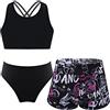 Nyeemya Ragazza Costume da Bagno Tre Pezzi Canotta Top con Pantacini Mutande Bikini Tankini Estivi Costumi Mare Piscina Spiaggia 7-16 Anni A Lettere 13-14 Anni