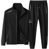 WAZHAKU Tuta sportiva da uomo, lunga da jogging, tuta da jogging, tuta sportiva in due pezzi, streetwear, 2 pezzi, giacca bomber e pantaloni casual, tuta sportiva, Nero , 7XL