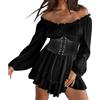 Eauptffy Vestito da pirata da donna, costume da pirata, senza spalline, mini abito con pantaloncini integrati, a maniche lunghe, con volant, linea A, costume da pirata, 2 in 1, abito corto estivo boho, bianco,
