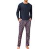 Leversic Pigiama Uomo Invernale Pigiami da Uomo 2 Pezzi, Maniche Lunghe con Scollo Rotondo e Pantaloni a Quadri Morbido e Caldo Blu Navy-1 XL