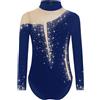 Freebily Body da Pattinaggio Artistico Bambina Maniche Lunghe Body Ginnastica Artistica Balletto Leotards con Strass Bodysuit Danza Classica Moderna Bodysuit da Allenamento Blu scuro 13-14 anni