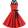 IWEMEK Vestito Vintage Annate 50 Donna Retro Rockabilly Pin Up Elegante Robi Senza Manico, Dorso Nudo Decolletato a Cuore Pois, rosso, XXL