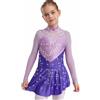 CHICTRY Vestito da Pattinaggio Artistico Bambina Paillettes Balletto Leotard Danza Classica Body Ginnastica con Gonnellino Abito da Ballo Lirico Contemporaneo Viola 7-8 Anni