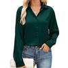 CMTOP Camicia Donna Camicetta Manica Lunga Raso Blusa Elegante Scollo a V Camicie Loose Bottoni Tunica Primavera Autunno Shirt Top Tinta Unita Basic Maglietta