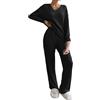 Uwdiohq Set da Donna 2024 Casual Gamba Dritta Pantaloni Larghi con Scollo A V in Maglia Pigiami XL (Black, XL) Pigiama Cotone Bottoni Premaman Corti Tuta Termico Lungo Invernale Divertente Stich