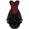 Josamogre Sexy Corsetto con Gonna Lungo Irregolare Bustino Stampa Pizzo Elegante Donna Burlesque Halloween Medieval Rosso m