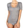 EGI Maglia Donna Manica Corta Micro Lana Costine Bordi Scollatura e Polsi Pizzo (S/M, Grigio)